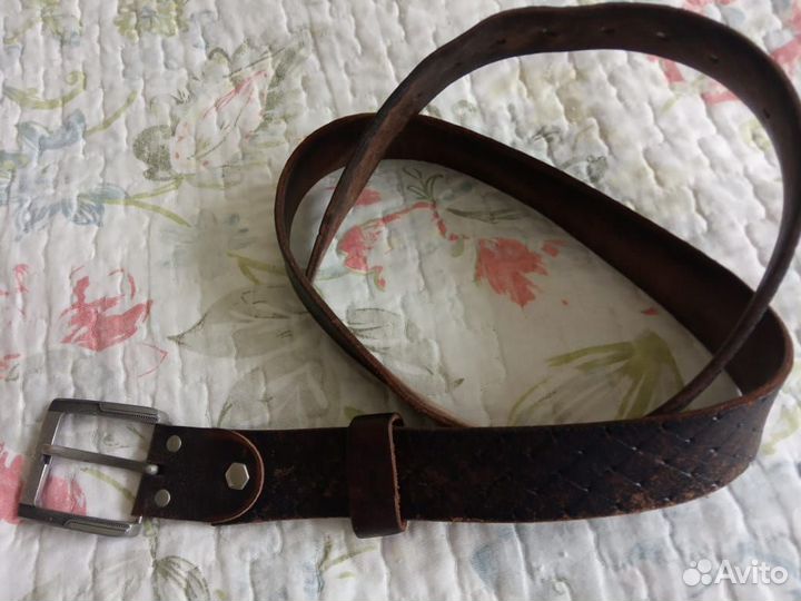 Мужской ремень натуральная кожа, коричневый