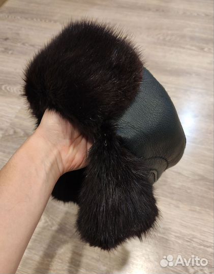 Шапка ушанка кожаная мужская