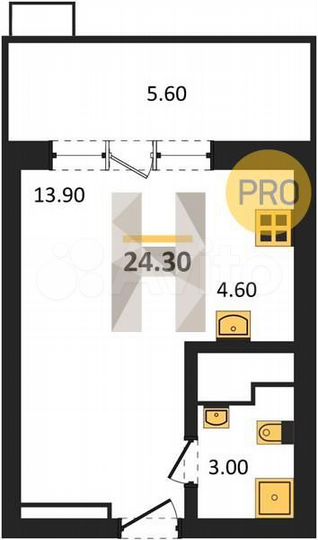 Квартира-студия, 24,3 м², 3/15 эт.