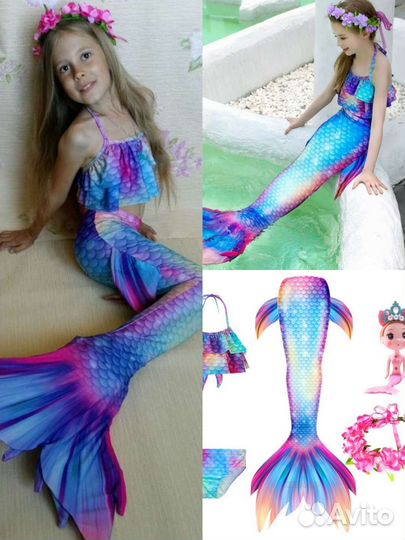 Новый купальник хвост русалки с куклой 120-130