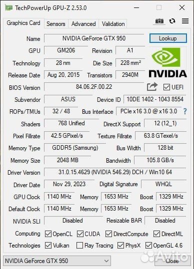 Видеокарта Asus GeForce GTX 950 strix 2 gb