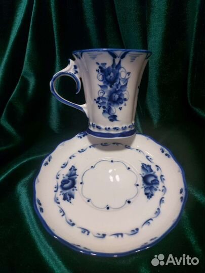 Чашка с блюдцем, гжель, фарфор