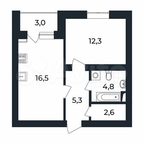 1-к. квартира, 43 м², 2/3 эт.