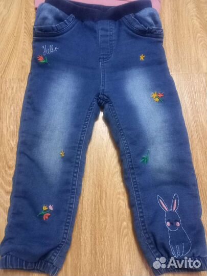 Джинсы на флисе и тёплая кофта 86