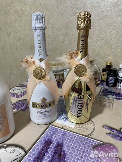 Украшения на свадебные бутылки