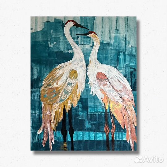 Большая картина с журавлями японскими в наличии