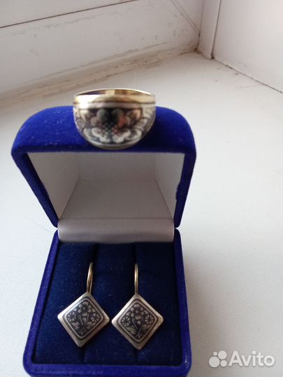 Серьги и кольцо серебро 925 пробы СССР винтаж