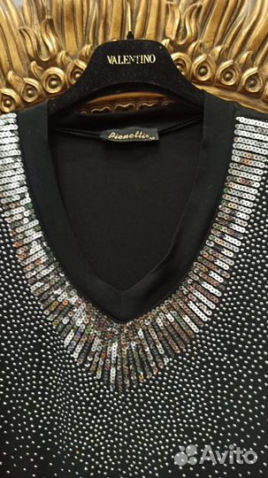 Блузка 52-56 вечерняя паетки черная серебро италия