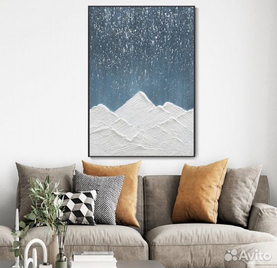Картина маслом горы под звездным небом