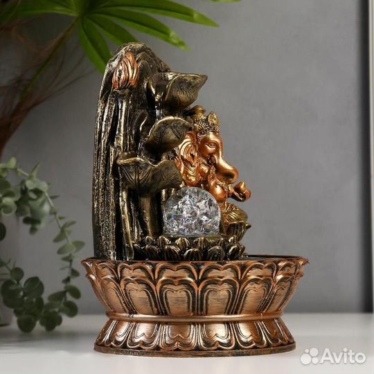 Фонтан настольный от сети, подсветка 'Ганеша у ска