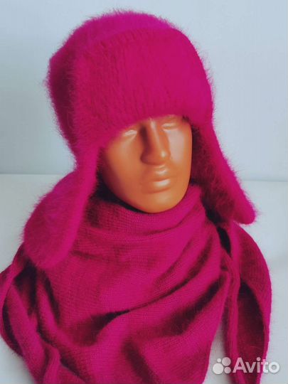 Комплект шапка и снуд женский ручная работа пух