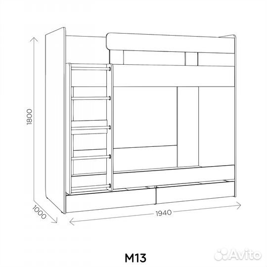 Кровать 2-х ярусная белая подростковая