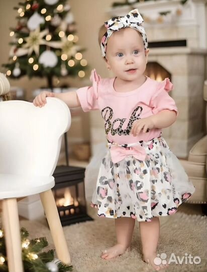 Нарядный боди с юбкой для новорожденной девочки