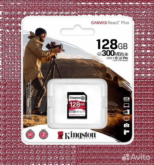 Карта памяти sdxc UHS II react plus 128гб U3 V90