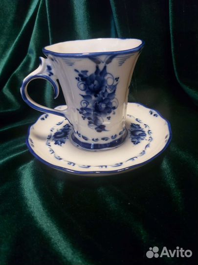 Чашка с блюдцем, гжель, фарфор