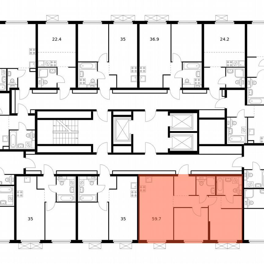 2-к. квартира, 59,7 м², 2/24 эт.