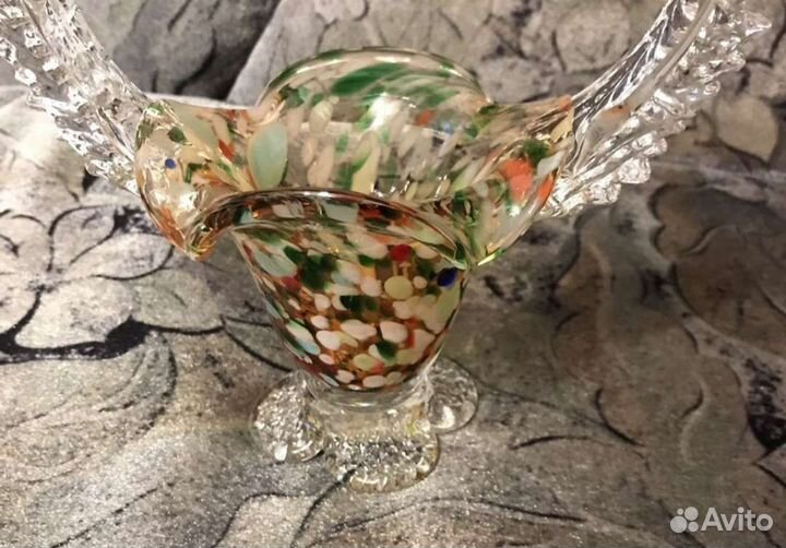 Ваза Корзинка Конфетница Цветное Стекло Винтаж