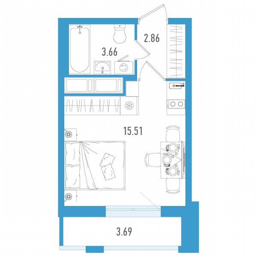 Квартира-студия, 23 м², 19/25 эт.