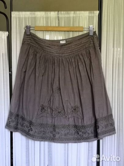 Юбка короткая с вышивкой хиппи бохо серая хаки