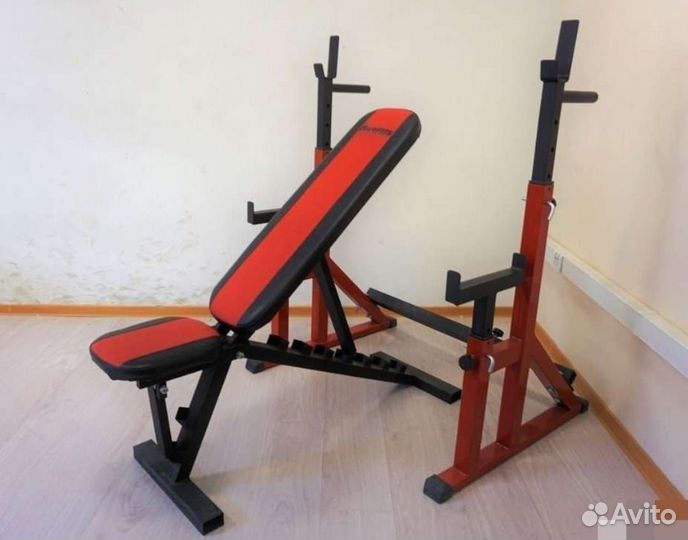 Скамейки, стойки для жима, штанги, гантели