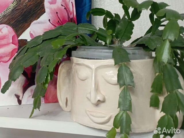 Кашпо Будда ручная работа из белой глины