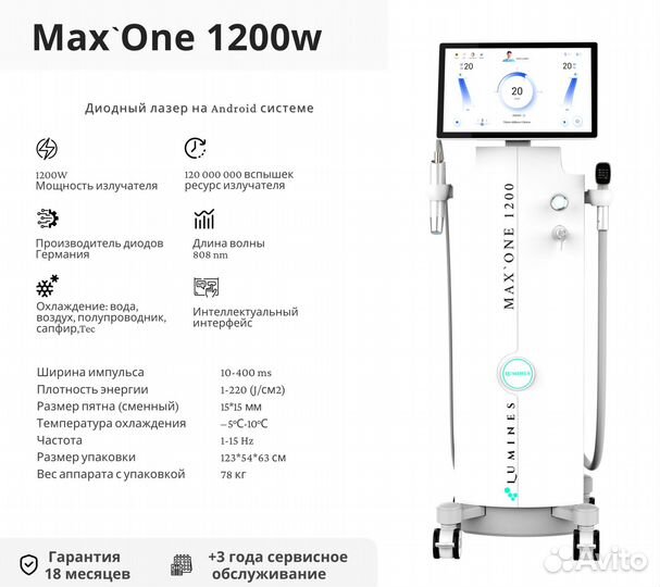 Диодный лазер для эпиляции люминес Max’One 1200W