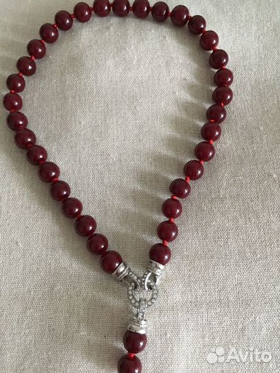 Бусы с подвеской, сердолик