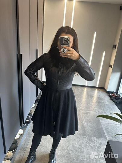 Пальто кожа+драп