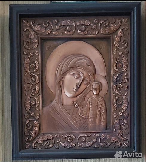 Икона Божьей Матери медная