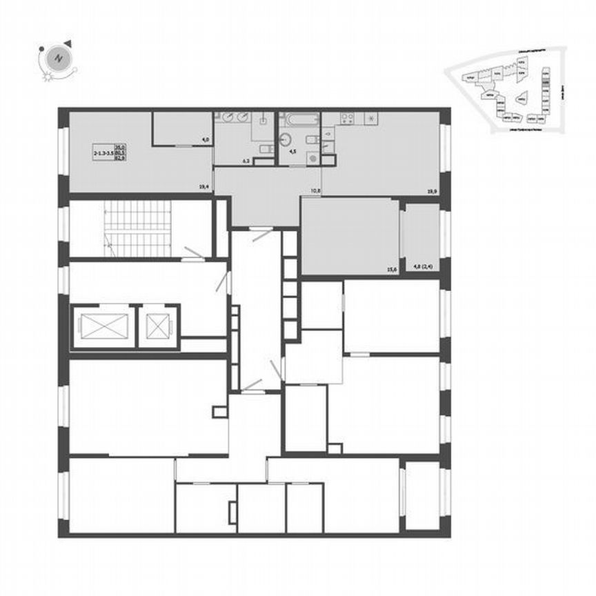 2-к. квартира, 82,9 м², 5/9 эт.