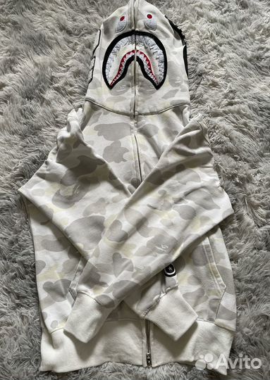 Зип худи bape shark белый