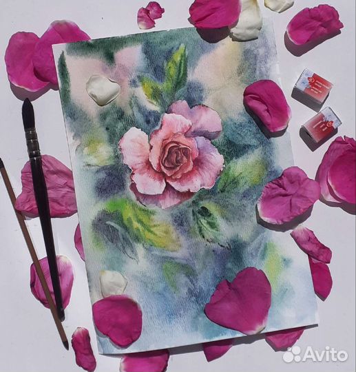 Акварельные розы, картина, постер