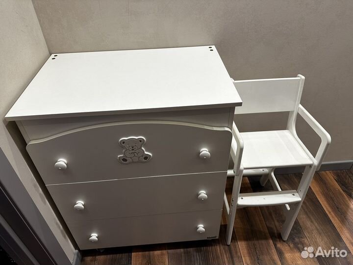 Комод белый детский Erbesi Incanto + стульчик