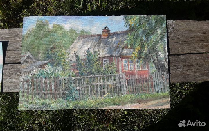 Картина деревенский пейзаж с домиком 35 на 55