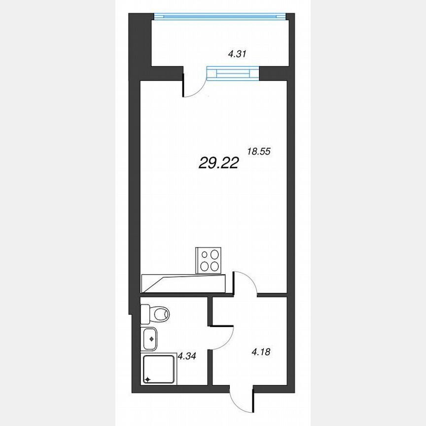 Квартира-студия, 31,4 м², 3/22 эт.