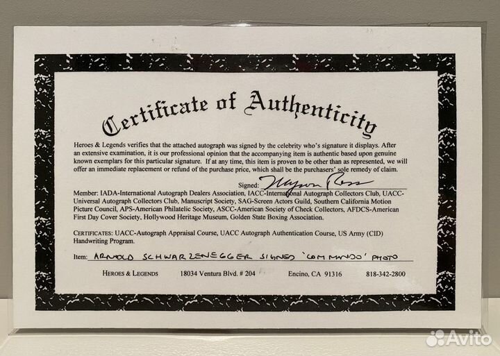 Автограф Арнольда Шварценеггера