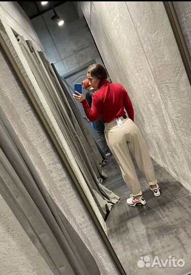 Брюки кожаные бежевые