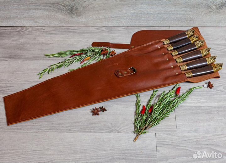 Шампуры Акула в кожаном чехле