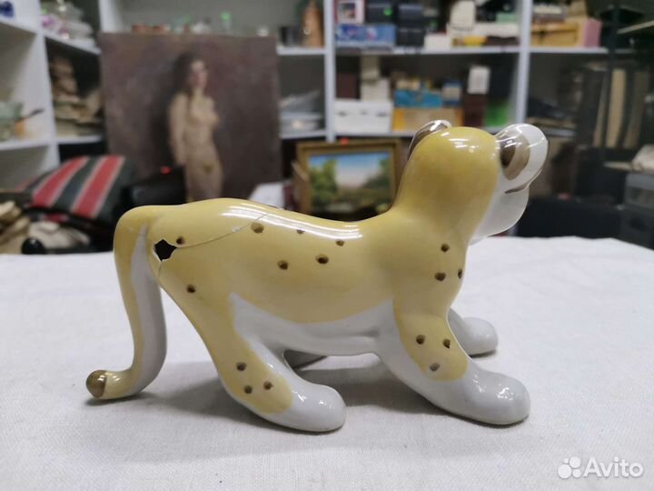 Статуэтка Львёнок Фарфор Вербилки СССР Редкий (Ч)