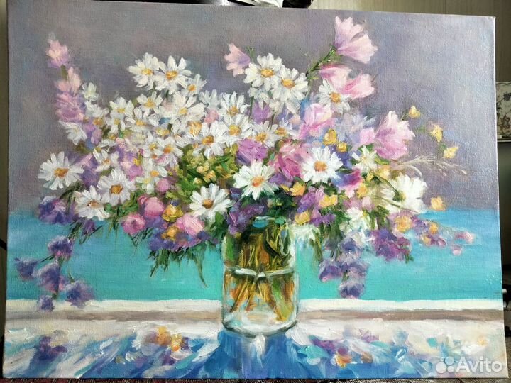 Картина маслом,полевые цветы