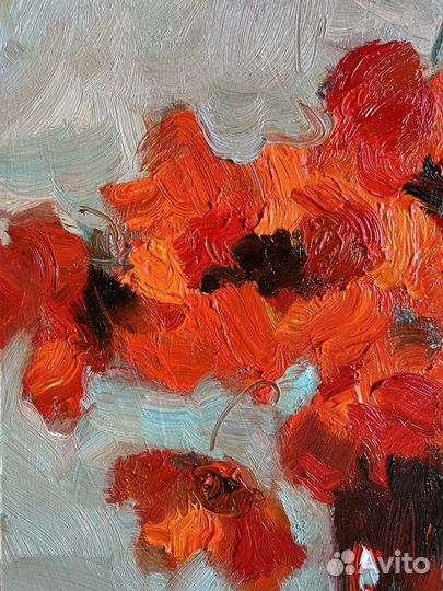 Картина маслом цветы красные маки