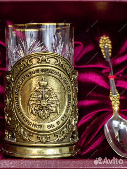 Подарочный набор Латунный подстаканник “го и чс” С