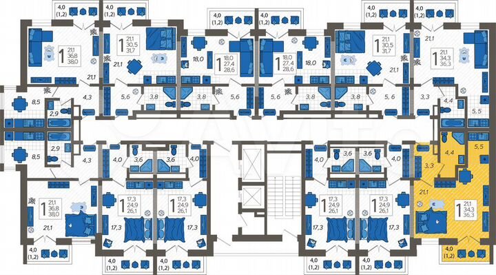 1-к. квартира, 36,3 м², 7/12 эт.