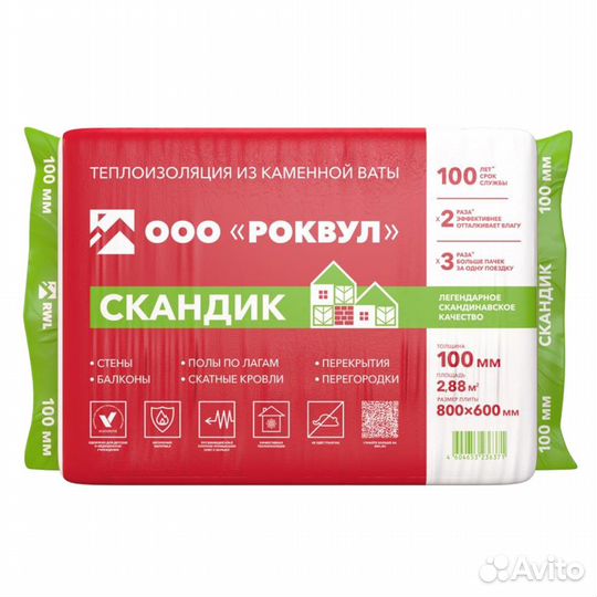 Утеплитель Rockwool Лайт Баттс Скандик 100х600х800