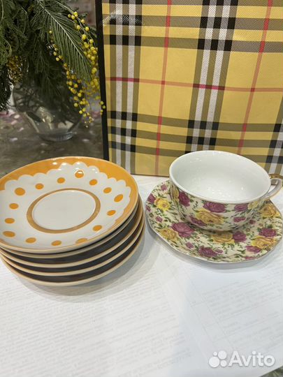 Чайная пара, блюдца в ассортименте времен СССР