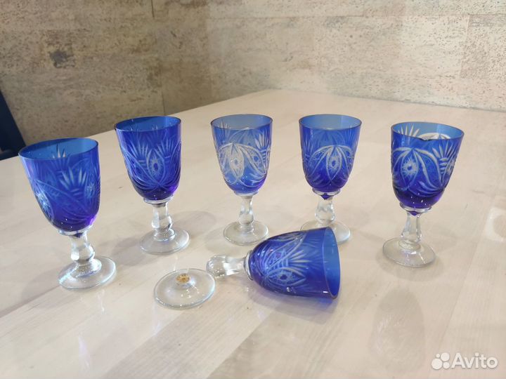 Рюмки 6 штук винтаж, хрусталь, cobalt