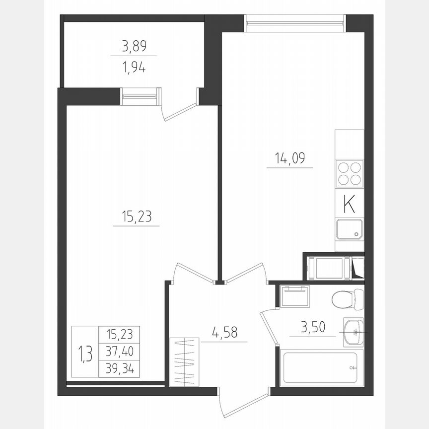 1-к. квартира, 39,3 м², 8/8 эт.