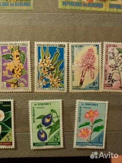Почтовые марки цветы Конго Дагомея