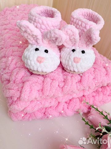 Плед вязаный из плюшевой пряжи