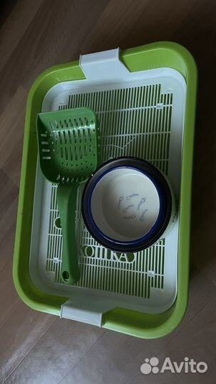 Лоток для кошек, совок, 2 миски, игрушка